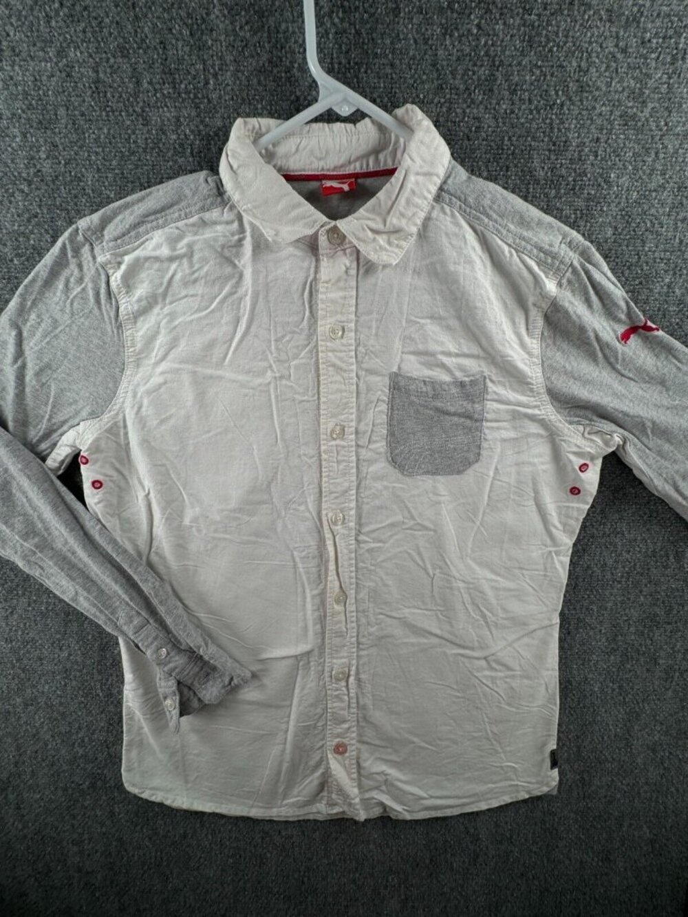 Puma Button Up Shirt Men Europe XL (large) Gray White Long Sleeve Sport Lifestyl